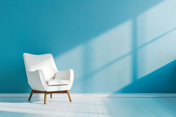 white chair in blue wall room interior design
