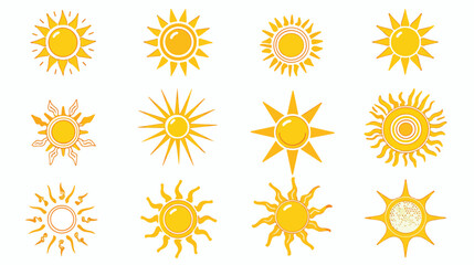 Sun icon set. Yellow sun star icons collection. Summer