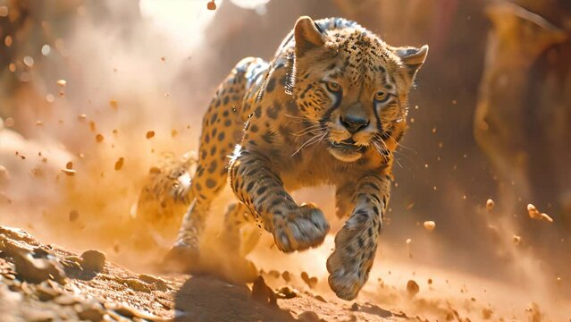 high-speed running , low angle, athletic cheetah,generative ai