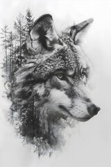 Double Exposure Pencil Drawing: A Blend of Animal Forms Merging Reality with Imagination