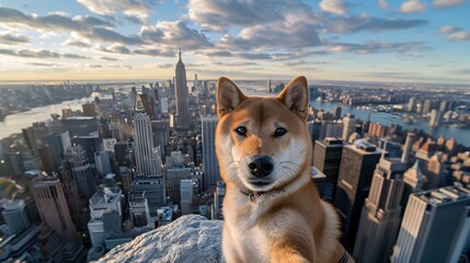 Urban Adventure with a Confident Shiba Inu: A Stance of National Geographic Award-winning Style - obrazy, fototapety, plakaty