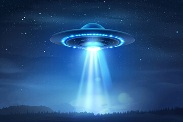 UFO spaceship alien craft illustration, space alien flying saucer concept illustration