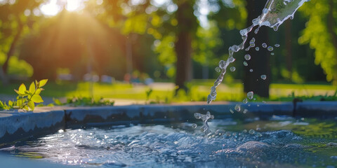 Water being poured from a spout in a park on a sunny day, fountain in the park