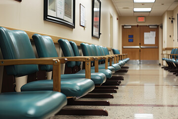 Hospital waiting room with empty chairs - obrazy, fototapety, plakaty