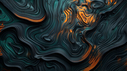 Dark background, three dimensional wood grain with orange and teal accents, modern abstract wallpaper  - obrazy, fototapety, plakaty