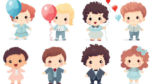 Tender babies children with clothes and balloon Vector