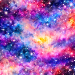 Watercolor cosmic background with stars and nebula. illustration.