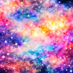 Seamless pattern with colorful clouds, stars and nebula.