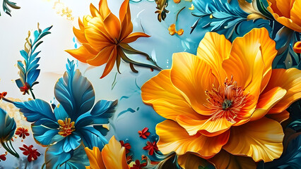 Abstract floral background with colorful flowers. 3d rendering, 3d illustration.