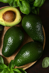 natural organic avocado with fresh basil - 786453437
