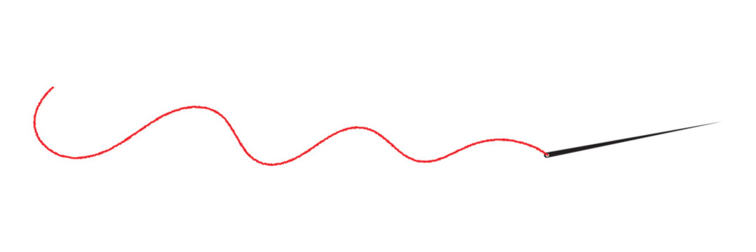 Sewing needle with a long red thread. Vector needle and red thread icon on a white background. Vector illustration. EPS 10