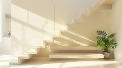 Elegant beige stairs with Scandinavian design elements in a modern living room.