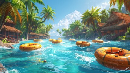 Obraz premium Illustrate the excitement of a water adventure resort