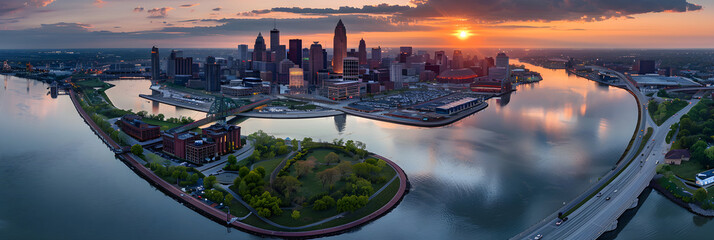 Breathtaking Aerial View of Cleveland, Ohio - An Exquisite Blend of Urban Architecture and Natural...