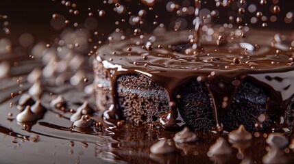 Fototapeta na wymiar Illustrate the fluidity of liquid chocolate cascading over a cake
