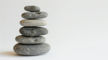 The image of balanced stones stacked on top of each other, symbolizing balance and harmony. White background. 