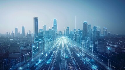 Illustrate the future of downtown through an image showcasing sleek skyscrapers