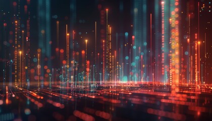 A colorful, abstract cityscape with many bright lights and lines by AI generated image