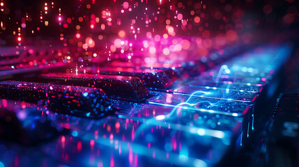 Light painting with laser projection keyboards, science and technology, copy space