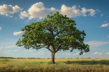Obraz premium A Single Almond Tree Stands Tall in a Lush Field Ripe Almonds Adorning Its Branches Symbolizing the Importance of Individual Trees in the Almond