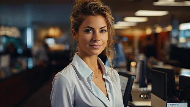 Beautiful successful modern strong woman businesswoman in office