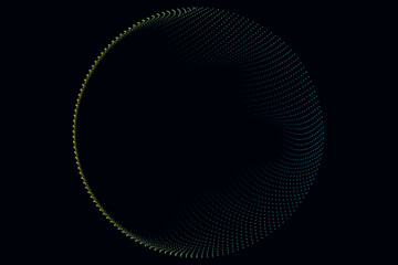 Flowing dots particles wave pattern blue green gradient light isolated on black background. Vector in concept of technology, science, music, modern.