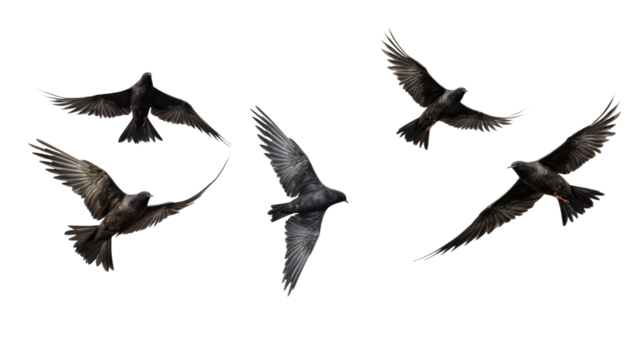flock of birds. set of birds, birds in flight On transparent background 
