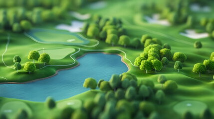 Naklejka premium Scenic Miniature Golf Course Landscape with Lush Greenery