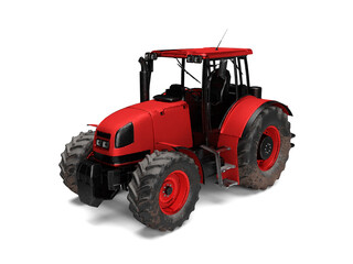 3d render red tractor farming plowing the land isolated