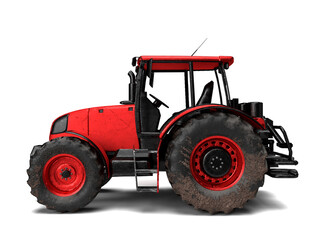 3d render red tractor farming plowing