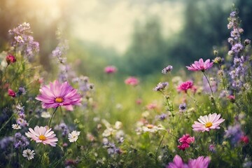 Fototapeta premium Nature background with wild flowers