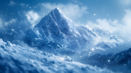 Obraz premium Majestic Snow-Capped Mountain Peak During Winter Snowfall