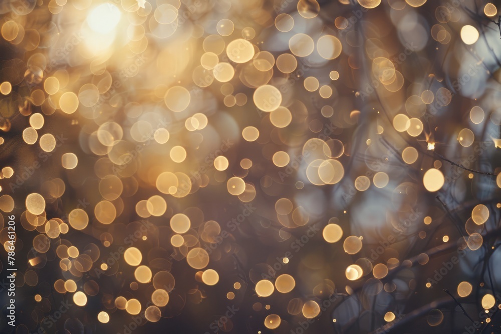 Poster a soft and gentle background with bokeh lights in shades of beige, creating an elegant atmosphere fo