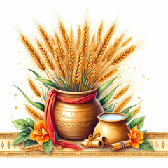 wheat ears and wheat, wheat, agriculture, nature, autumn, illustration,Ai generated 