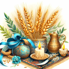 wheat ears and wheat, wheat, agriculture, nature, autumn, illustration,Ai generated 