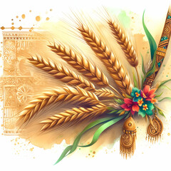 wheat ears and wheat, wheat, agriculture, nature, autumn, illustration,Ai generated 