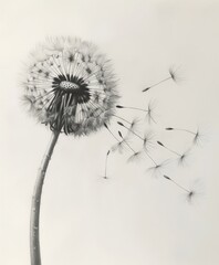 Whispers of the wind: a monochromatic pencil sketch of a delicate dandelion