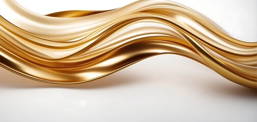 abstract metallic golden wavy shape on white background.