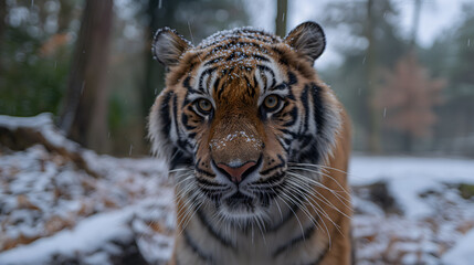 Fototapeta na wymiar Majestic Tiger Prowling in the Wild with Intent Gaze