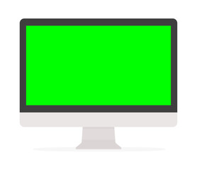 緑色の画面のデスクトップ型コンピュータ - グリーンバック･クロマキー合成のテンプレート素材 - obrazy, fototapety, plakaty