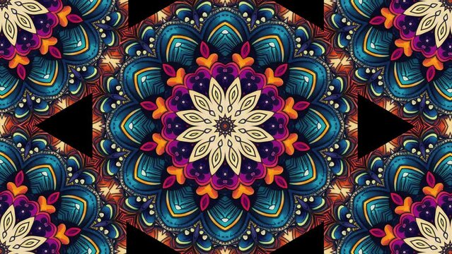 Mesmerizing seamless looping animation of an abstract kaleidoscope mandala in stunning 4k resolution.