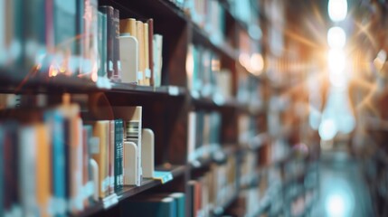 Corridor with filled bookshelves at the library.