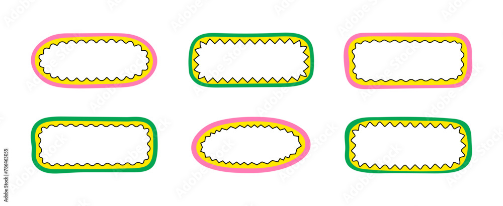 Poster hand-drawn doodle wave scalloped edge frames. set of the vector curved text boxes isolated on a tran