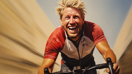 Obraz na płótnie Canvas Happy 30-Year-Old Cyclist with a Bright Smile