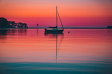 Sailboat Anchored at  Sunrise