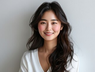 Smiling korean woman in white shirt