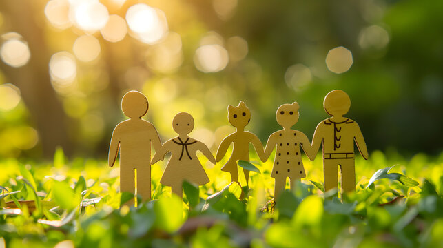 Silhouette of a Paper Family Holding Hands on a Sunny Path