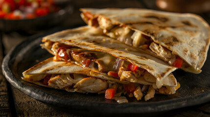 Delicious Grilled Chicken Quesadillas on Wooden Table