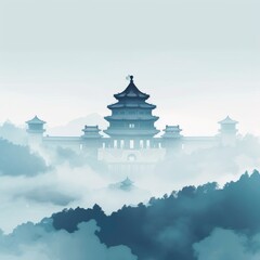 chinese temple background, minimal, art, ai generative