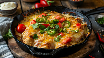 Scrumptious Cheesy Enchiladas Served in a Cast Iron Skillet